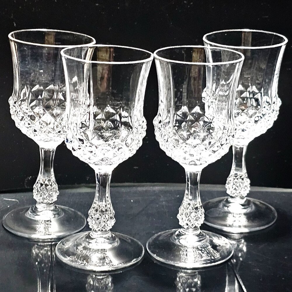 4 Cristal d'Arques Ancenis Cordial Glasses 4.75" sculpted stem luxury 1980s